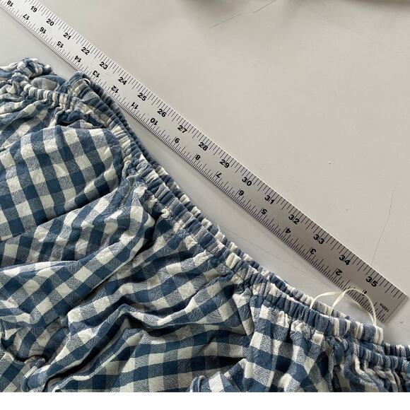 MISA Los Angelos Dress Womens Small Blue Belu Gingham Off‎ Shoulder Mini Linen - Picture 6 of 8